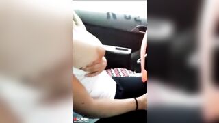 Large Boobs: Large breasts in the back of the Uber
