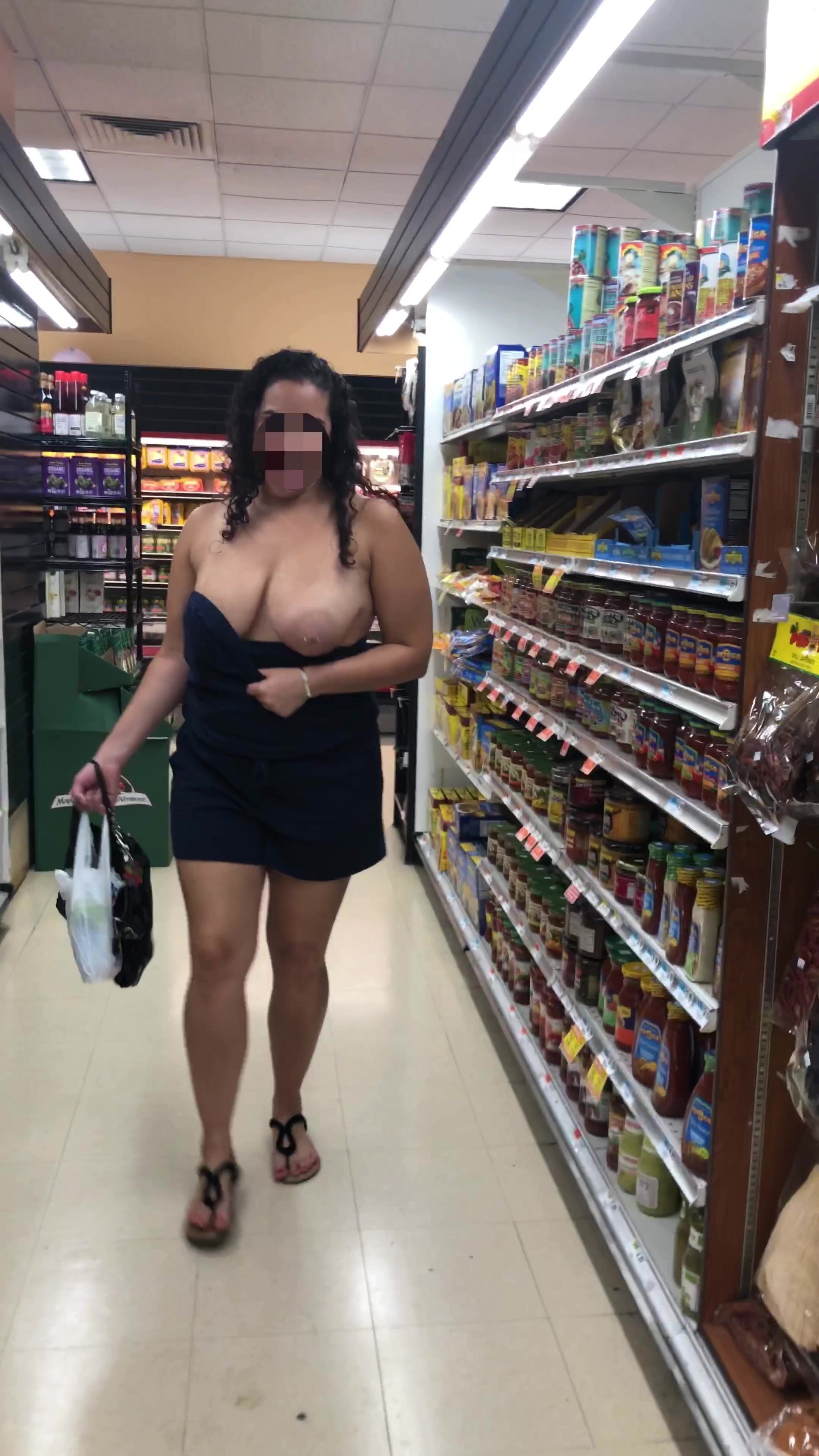 Boob flash at the grocery store gif