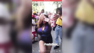 Breasts Bigger Than the Woman's Head: Giant festival gal bouncing