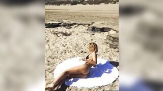 Butt in Strap: Rachel Yampolsky  strap bikini at the beach.