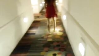 Cumming in the hotel hallway